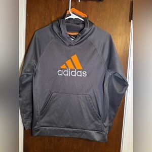 Adidas Boy’s Charcoal Hoodie with Vibrant Orange Logo